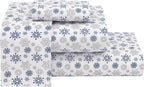 RUVANTI Flannel Sheets Full Size - 100% Cotton Double Brushed Bed Sheets Set, Deep Pockets 16 Inches, All Seasons Breathable & Extra Soft Full Sheets, Warm & Cozy, 4 Piece, Snow Flake Grey
