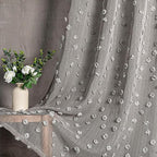 MYSKY HOME Pom Pom Grey Sheer Curtains for Bedroom Girls Room Curtains 108 Inches Long for Nursery Kids Light Filtering Boho Window Drapes, Rod Pocket, 38" Wide, 2 Panels