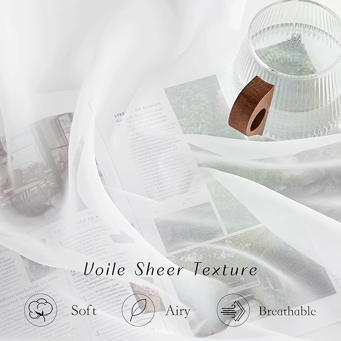 NICETOWN Sheer Window Curtain Panels - Ivory Eyelet Top Solid Voile for Kitchen/Hotel, 2 Pieces, 54 Wide x 84-inch Length