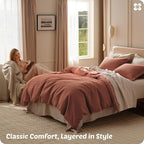 Bedsure Cotton Duvet Cover King - 100% Cotton Waffle Weave Burnt Orange Duvet Cover King Size, GentleSoft™ and Breathable Bedding Set for All Season, 3 Pieces, 104"x90"
