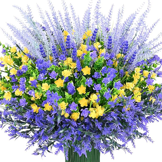 Artificial Plants Outdoor, 20PCS Artificial Flowers, UV Resistant Fake Flowers, Faux Flowers for Outdoor Planters for Front Porch Pot Decor