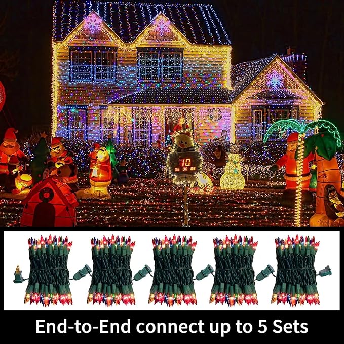 LAMPHOME Super-Bright Extendable Multi Christmas Lights Decoration 100Lights 19.6ft UL Certified Mini Bulb String Lights Set for Outdoor Christmas Tree Garden Holiday Party Patio Wedding Garland Decor