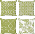 Ambesonne Vintage Throw Pillow Cushion Case Pack of 4, Monochrome Design Grid Trellis Quatrefoil Mesh and Dahlia Flowers Modern, Modern Accent Double-Sided Digital Printing, 16", Olive Green
