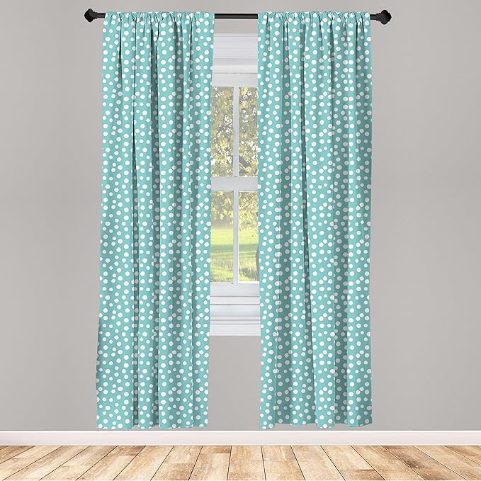 Ambesonne Turquoise Window Curtains, Retro Vintage 60s 50s Inspired Geometric Polka Dots Romantic Art Print, Lightweight Decor 2-Panel Set with Rod Pocket, Pair of - 28" x 84", White and Blue