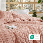 Bedsure Tufted Boho Comforter Set Twin Size - Pink Boho Bed Set, GentleSoft™ 2 Pieces Farmhouse Shabby Chic Embroidery Bedding, Gifts for Woman, Soft Jacquard Twin Comforter for All Seasons