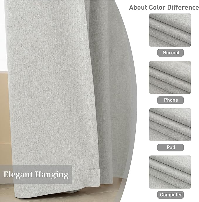 KangBang 60 Inch Wide Blackout Curtains for Living Room, Warm Light Grey Black Out Curtains Thermal Insulated Window Treatment Energy Efficient Drapes 60 by 108 Inches Length,2 Panels Set