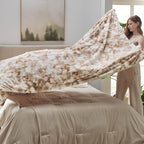 Bedsure GentleSoft Sherpa Fluffy Blanket Queen Size for Bed - Fleece Warm and Cozy for Women Gift, Plush & Fuzzy Faux Fur Christmas Blanket for Couch, Sofa Decor, Tie Dye Design, Beige, 90x90 Inches