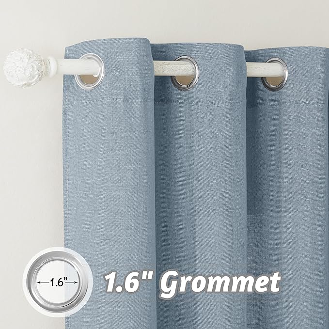 RYB HOME Semi Sheer Linen Curtains 108 inches Long, Light Filtering Airy Machine Washable Durable Vintage Window Decor for Living Room Bedroom Nursery, Dusty Blue, W 60 x L 108, 1 Pc