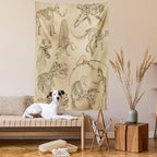 Lunarable Dinosaur Tapestry Twin Size, Hand Drawn Style Skeletons Bones from Medieval Times Archeology Theme, Wall Hanging Bedspread Bed Cover Wall Decor, Twin Size, Sand Brown Army Green