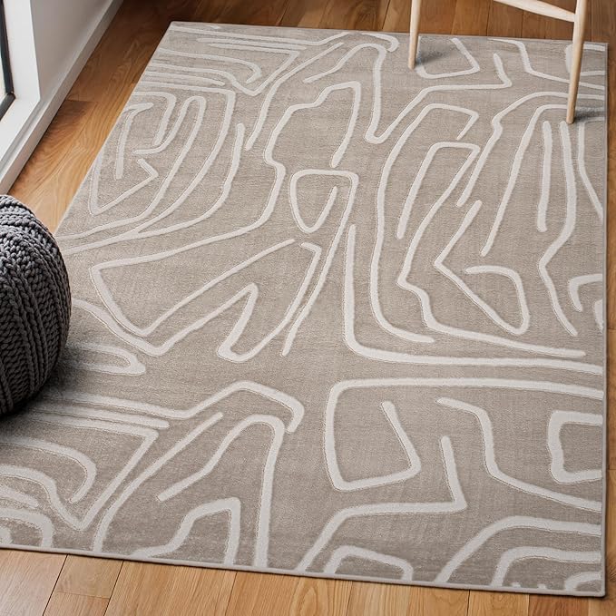 JONATHAN Y Graphic Lines High-Low Indoor Area Rug 8X10 Beige/Cream, Alcina Modern Scandinavian for Living Room, Bedroom, Kitchen, Easy-Cleaning, High Traffic, Pet-Friendly, Non-Shedding SND102A-8