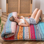 MAXYOYO Bohemian Retro Floor Mattress Vintage Floral Japanese Futon Mattress Roll Up Tatami Floor Mat Foldable Bed Portable Camping Mattress Sleeping Pad Floor Lounger Couch Bed Twin Size