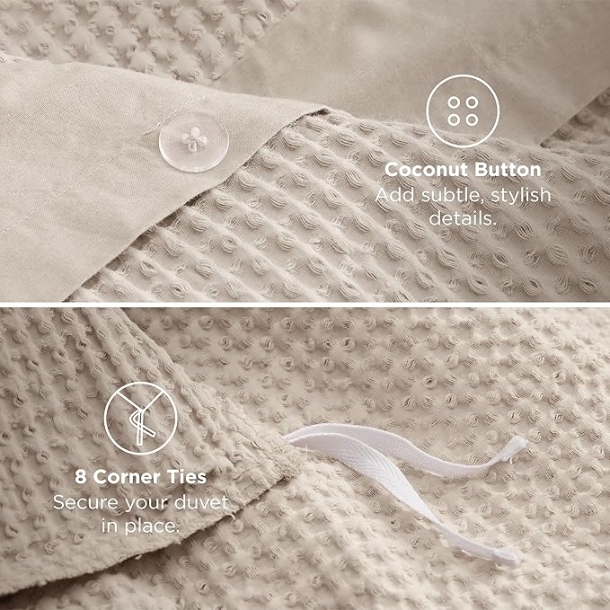 Bedsure Cotton Duvet Cover Full - 100% Cotton Waffle Weave Beige Duvet Cover Set, GentleSoft™ and Breathable Bedding Set for All Season, 3 Pieces, 80"x90"
