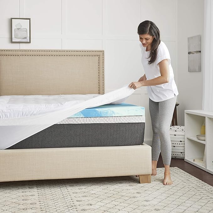 4" SealyChill™ Gel + Comfort Memory Foam Mattress Topper with Pillowtop Washable Allergen Resistant Cover, Queen (F02-00161-QN0), White