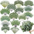 250 Pcs Artificial Eucalyptus Leaves Stem Bulk Fake Greenery Faux UV Resistant Sprays Silver Dollar Eucalyptus for DIY Wedding Bouquet Vase Floral Arrangement Decor (Green,15 Kinds)