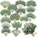 250 Pcs Artificial Eucalyptus Leaves Stem Bulk Fake Greenery Faux UV Resistant Sprays Silver Dollar Eucalyptus for DIY Wedding Bouquet Vase Floral Arrangement Decor (Green,15 Kinds)