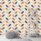 Removable Peel 'n Stick Wallpaper, Self-Adhesive Wall Mural, Rose Gold Blue Floral Pattern, Nursery Baby’s Room Decor • Scandinavian Design (24"W x 60"H Inches)