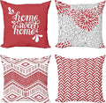 Ambesonne Geometric Throw Pillow Cushion Case Pack of 4, Home Phrase Minimal Zigzag Squama Dahlia Flower Petals Chevron Tribal, Modern Accent Double-Sided Digital Printing, 20", Dark Coral and White