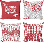 Ambesonne Geometric Throw Pillow Cushion Case Pack of 4, Home Phrase Minimal Zigzag Squama Dahlia Flower Petals Chevron Tribal, Modern Accent Double-Sided Digital Printing, 20", Dark Coral and White