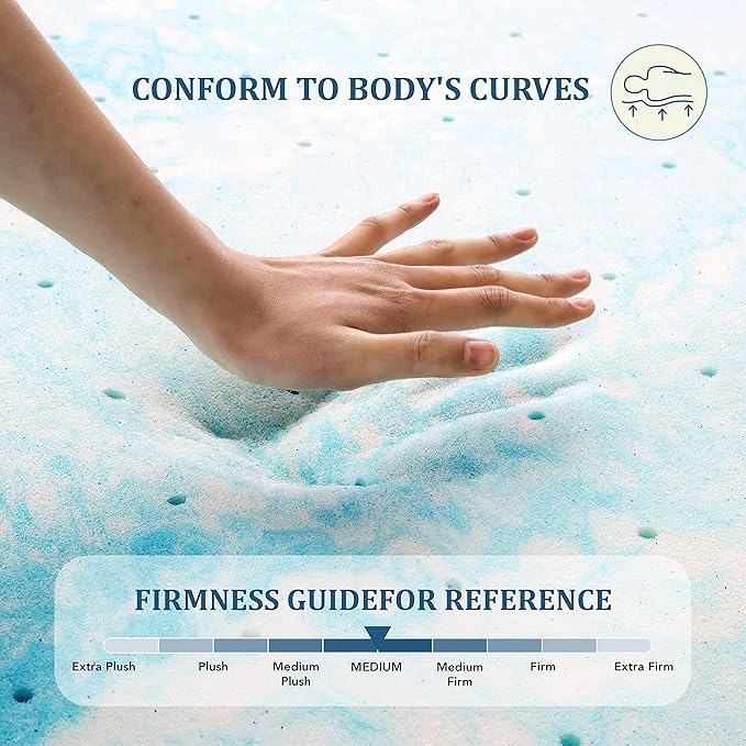 EGO Topper 4 Inch Full Memory Foam Mattress Topper, Gel Foam Mattress Topper for Pressure Relief, Ventilated Design Bed Topper in a Box, CertiPUR-US Certified, 54"×75", Medium