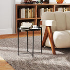 HollyHOME Round Metal Side Table, Outdoor Small Folding Accent Stand with Removable Tray, 17.72'' Portable End Table for Balconies, Gardens, Living Rooms and Bedrooms, Black