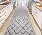 Custom Size Modern Runner Rug Carpet for Hallway Entryway Foyer Kitchen, Slip Resistant Latex Rubber Backed 31 inch Wide X Customized Length, Trellis Grey, 31 inch X 15 feet