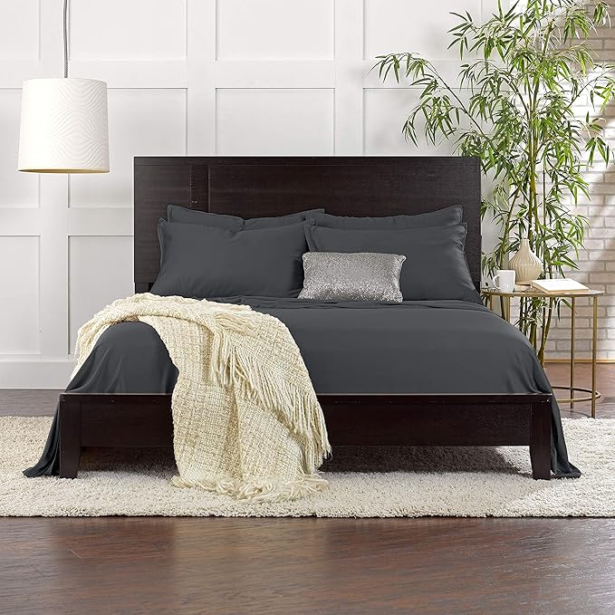 Queen Sheets by Pure Bamboo, Genuine 100% Organic Viscose Derived from Bamboo Bed Sheet Set, Luxuriously Soft & Cooling, Double Stitching, Lifetime Quality Promise (Queen, Charcoal)