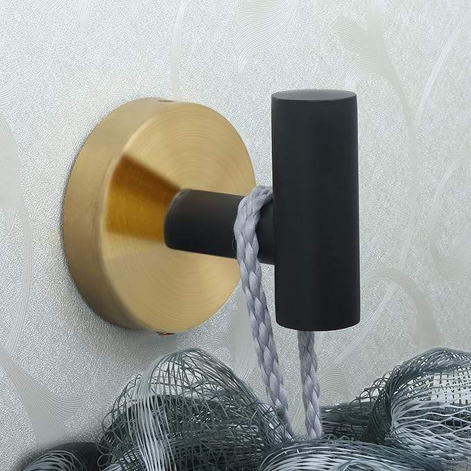 4 Pack Robe Towel Hooks Coat Black Gold Wall Hook Stainless Steel Heavy Duty Door Hanger Towel Robe Clothes Cabinet Closet Sponges Hook for Bathroom Bedroom Kitchen Hotel Pool