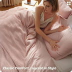 Bedsure Cotton Duvet Cover Queen - 100% Cotton Waffle Weave Pink Duvet Cover Queen Size, GentleSoft™ and Breathable Bedding Set for All Season, 3 Pieces, 90"x90"