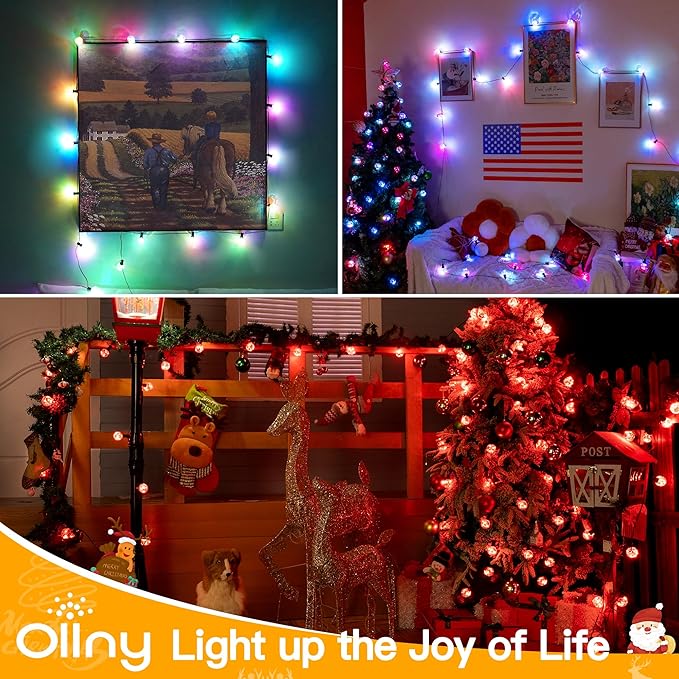 Ollny Christmas Lights 30FT 30Bulbs, RGBW Color Changing Outdoor Light, Plug in Remote Waterproof Shatterproof Timers G40 String Lights for Patio Balcony Porch Camping Deck Yard