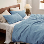 Bedsure Cotton Duvet Cover King - 100% Cotton Waffle Weave Grey Blue Duvet Cover King Size, GentleSoft™ and Breathable Bedding Set for All Season, 3 Pieces, 104"x90"