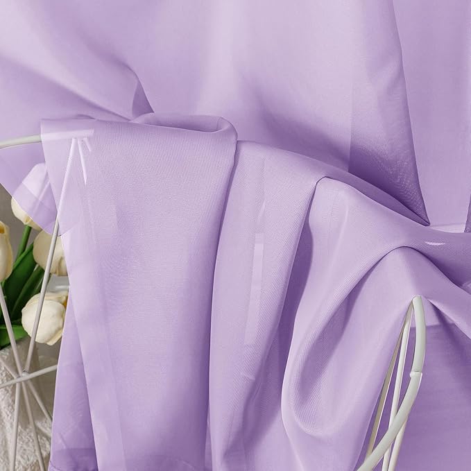 Aiyufeng Light Purple Sheer Curtain Panels Pair Sold 63 Inch Length, Light Filtering Window Curtain Drapes Treatment for Kitchen, Bedroom/Children Room, Voile Top Dual Rod Pocket, 2 Pack of 42 x 63"