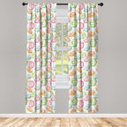 Ambesonne Watercolor Window Curtains, Delicious Donuts Pattern Various Flavors Sprinkles Stars Background, Lightweight Decor 2-Panel Set with Rod Pocket, Pair of - 28" x 63", Pale Fern