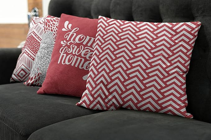 Ambesonne Geometric Throw Pillow Cushion Case Pack of 4, Home Phrase Minimal Zigzag Squama Dahlia Flower Petals Chevron Tribal, Modern Accent Double-Sided Digital Printing, 20", Dark Coral and White
