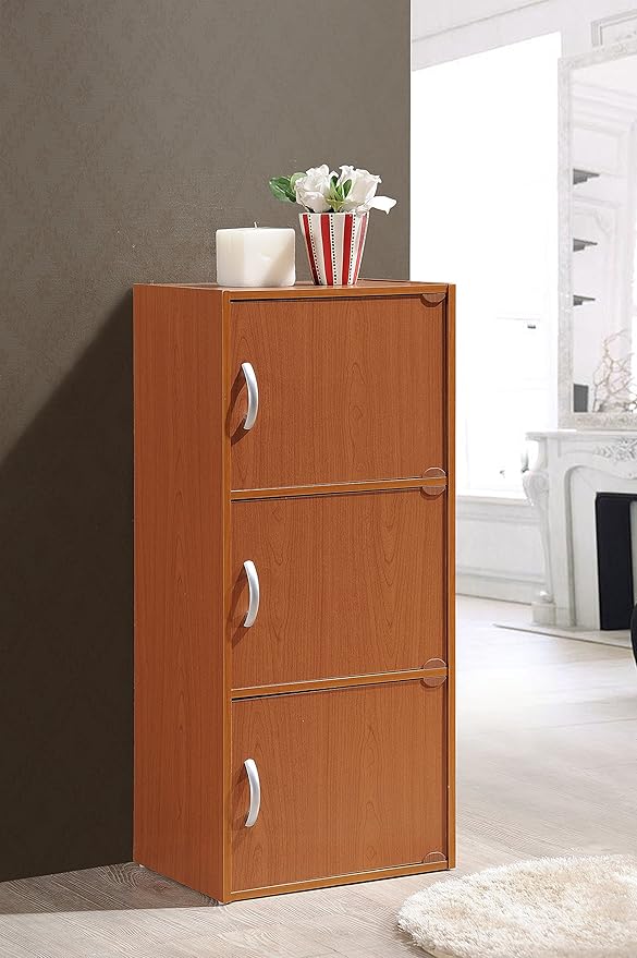 Hodedah 3 Door Bookcase Cabinet, CHERRY