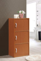 Hodedah 3 Door Bookcase Cabinet, CHERRY