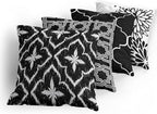 Ambesonne Vintage Throw Pillow Cushion Case Pack of 4, Monochrome Design Grid Trellis Quatrefoil Mesh and Dahlia Flowers Modern, Modern Accent Double-Sided Digital Printing, 24", Charcoal Grey White