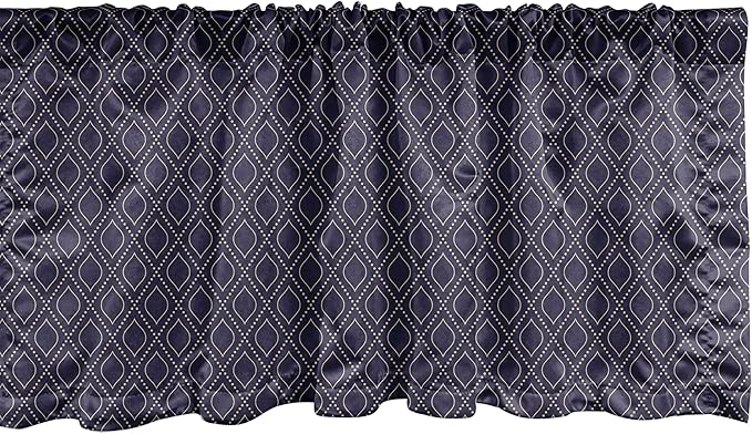 Ambesonne Navy Blue Window Valance, Geometric Dotted Pattern Design with Abstract Ogee Shapes Grid Ornament Tile, Curtain Valance for Kitchen Bedroom Decor with Rod Pocket, 54" X 12", Dark Blue Tan