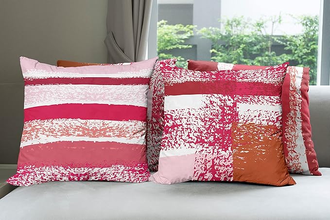 Ambesonne Grunge Throw Pillow Cushion Case Pack of 4, Abstract Design Simplistic Minimal Stripes Brushstrokes Contemporary, Modern Accent Double-Sided Digital Printing, 20", Rose Magenta and Dark Pink