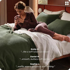 Bedsure Cotton Duvet Cover Queen - 100% Cotton Waffle Weave Olive Green Duvet Cover Queen Size, GentleSoft™ and Breathable Bedding Set for All Season, 3 Pieces, 90"x90"