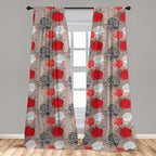 Ambesonne Floral Curtains, Blossoming Peonies Vintage Botanical Composition Abstract Petals and Buds, Window Treatments 2 Panel Set for Living Room Bedroom, Pair of - 28" x 84", Red Grey