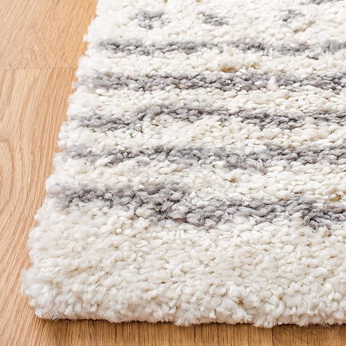 SAFAVIEH Arizona Shag Collection Area Rug - 9' x 12', Ivory & Grey, Moroccan Design, Non-Shedding & Easy Care, 1.6-inch Thick Ideal for High Traffic Areas in Living Room, Bedroom (ASG741F)