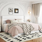 Allewie King Size Velvet Lift Up Storage Bed, Modern Wingback Headboard, Hydraulic Support, No Box Spring Needed, White