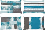 Ambesonne Grunge Throw Pillow Cushion Case Pack of 4, Abstract Design Simplistic Minimal Stripes Brushstrokes Contemporary, Modern Accent Double-Sided Printing, 20" x 12", Sea Blue Grey and White