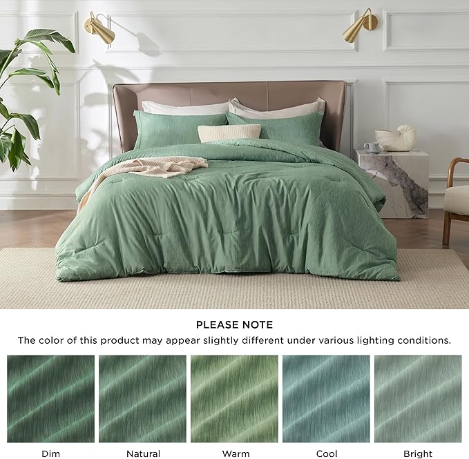 Bedsure King Size Comforter Set - Green Soft Bedding for All Seasons, Cationic Dyed Bed Set, 3 Pieces, 1 King Size Comforter (104"x90") and 2 Pillow Shams (20"x36"+2")