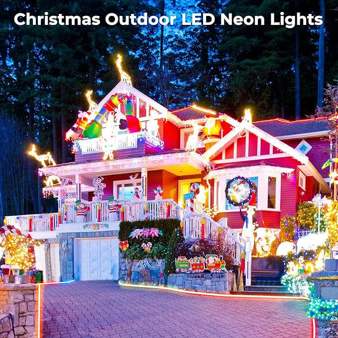 65.6FT LED Neon Rope Lights, Flexible Led Rope Lights Control with App/Remote, IP67 Outdoor RGB Color Changing Led Neon Lights Waterproof, Music Sync Led Strip Neon Lights for Bedroom Decor