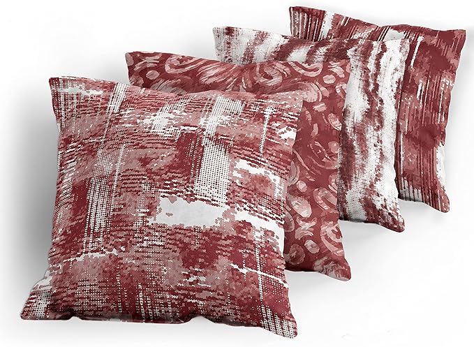 Ambesonne Vintage Throw Pillow Cushion Case Pack of 4, Abstract Grunge Effect Brushstrokes and Waving Striping Stains Paisley Drops, Modern Accent Double-Sided Digital Printing, 24", Maroon Rust White