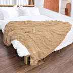 Tuddrom Decorative Extra Soft Faux Fur Throw Blanket 50" x 60",Solid Reversible Fuzzy Long Hair Shaggy Blanket,Fluffy Cozy Plush Fleece Comfy Microfiber Fur Blanket for Couch Sofa Bed,Camel