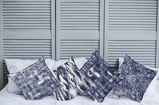 Ambesonne Vintage Throw Pillow Cushion Case Pack of 4, Abstract Grunge Effect Brushstrokes and Waving Striping Stains Paisley Drops, Modern Accent Double-Sided Digital Printing, 16", Violet Blue White
