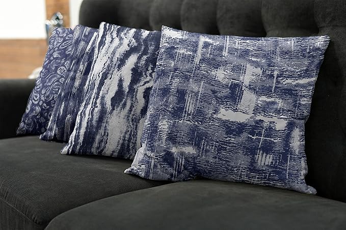 Ambesonne Vintage Throw Pillow Cushion Case Pack of 4, Abstract Grunge Effect Brushstrokes and Waving Striping Stains Paisley Drops, Modern Accent Double-Sided Digital Printing, 16", Violet Blue White