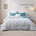 Bedsure Twin/Twin XL Comforter Set - Teal Blue Comforter, Cute Floral Bedding Comforter Sets, Gifts for Woman, 2 Pieces, 1 Soft Reversible Botanical Flowers Comforter and 1 Pillow Sham